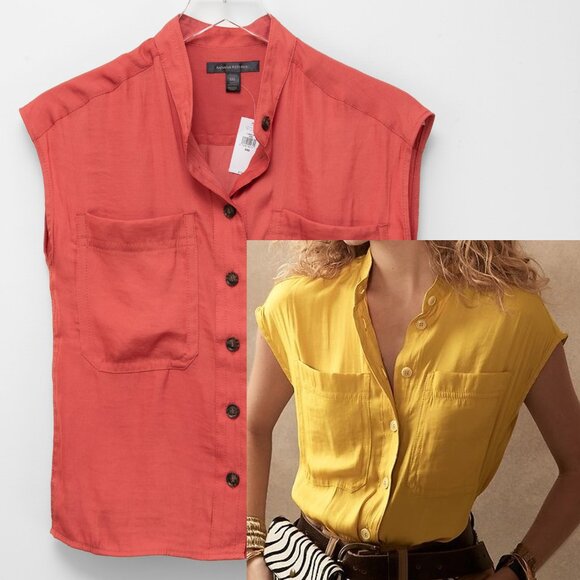 Banana Republic Tops - Banana Republic Sleeveless Safari Shirt Button Front Top Red Orange Size XXS New